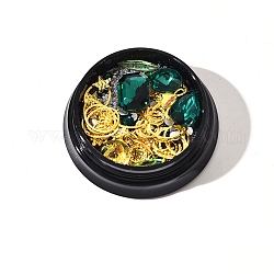 Decoraciones de uñas, con rhinestone de cristal, microperlas de vidrio y cabujones de latón dorado, forma mixta, verde, 1~10x1~8x1~4mm, caja: 4x1.35 cm