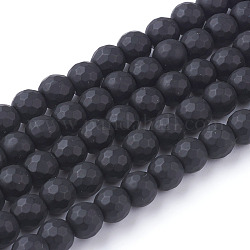 Synthetischen schwarzen Steinperlen Stränge, gefärbt, facettiert, matt, Runde, Schwarz, 6 mm