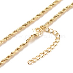 Collar de cadenas de cuerda torcida de latón para mujer, sin plomo y cadmio, real 18k chapado en oro, 17.60 pulgada (44.7 cm)