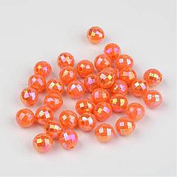 Faceted Colorful Eco-Friendly Poly Styrene Acrylic Round Beads, AB Color, Orange, 8mm, Hole: 1.5mm, about 2000pcs/500g