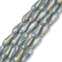Fili di perline di vetro opaco elettrolitico, pieno arcobaleno placcato, sfaccettato, lacrima, grigio ardesia, 15x6mm, Foro: 1 mm, circa 50pcs/filo, 28.35 pollice (72 cm)