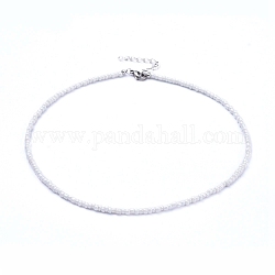 Glass Seed Beaded Necklaces, with 304 Stainless Steel Lobster Claw Clasps, White, 15.9 inch(40.5cm)