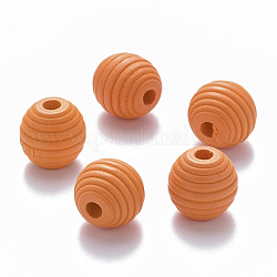 Gemalte natürliche Holzbienenstock europäische Perlen, Großloch perlen, Runde, orange, 18x17 mm, Bohrung: 4.5 mm