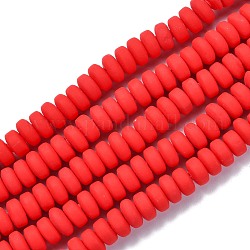 Handgemachte Fimo-Perlen Stränge, für DIY Schmuck Bastelbedarf, Flachrund, rot, 6~7x3 mm, Bohrung: 1.5 mm, ca. 113~116 Stk. / Strang, 15.55 Zoll ~ 16.14 Zoll (39.5~41 cm)