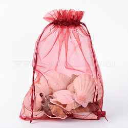 Bolsas de regalo de organza con cordón, bolsas de joyería, banquete de boda favor de navidad bolsas de regalo, de color rojo oscuro, 23x17 cm