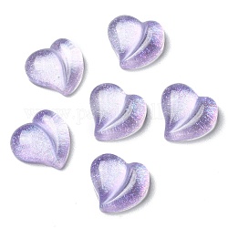 Cabochon in resina traslucida, cuore glitterato, lilla, 15.5x16x6.5mm