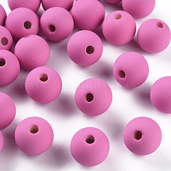 Perles acryliques, de Style caoutchouté, la moitié foré, ronde, camélia, 16mm, Trou: 3.5mm