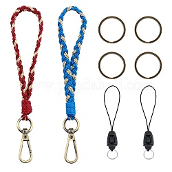 2Pcs Boho Macrame Wristlet Keychain Keying, Handmade Braided Tassel Wrist Lanyard with Portable Anti-Lost Mobile Rope for Women, Dark Red, 19cm, 2 colors, 1pc/color