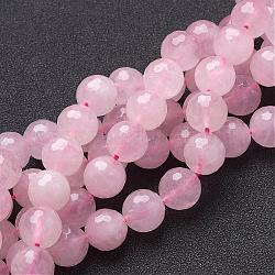 Natürlichen Rosenquarz Perlen Stränge, facettiert, Runde, rosa, 10 mm, Bohrung: 1 mm, ca. 19 Stk. / Strang, 7.8 Zoll