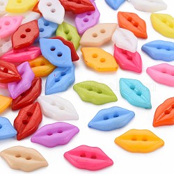 2-Hole Plastic Buttons, Mouth, Mixed Color, 10x19x3mm, Hole: 2mm