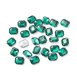 Cabujones de cristal con rhinestone, facetados, octágono rectángulo, med.emerald, 10x8x3.5mm