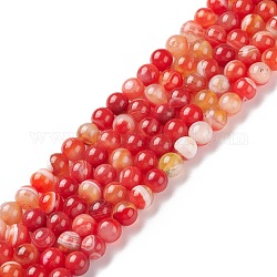 Natural Striped Agate/Banded Agate Bead Strands, Round, Dyed & Heated, Dark Orange, 8mm, Hole: 1mm, about 47~48pcs/strand, 14.5 inch