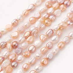 Brins de perles de culture d'eau douce naturelles, pépite, peachpuff, 9~14x6~9mm, Trou: 0.5mm, Environ 36 pcs/chapelet, 13.9~14.1 pouce (35.5~36 cm)