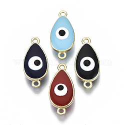 Alloy Enamel Links Connectors, teardrop, with Evil Eye, Cadmium Free & Lead Free, Light Gold, Mixed Color, 24x11x6~7mm, Hole: 1.6mm