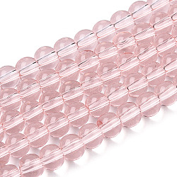 Abalorios de vidrio transparente hebras, redondo, rosa brumosa, 4~4.5mm, agujero: 0.8 mm, aproximamente 97~99 pcs / cadena, 14.76 pulgada ~ 14.96 pulgadas (37.5~38 cm)