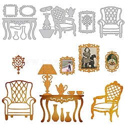 GLOBLELAND 10 Sheet Vintage Furniture Style die Cut Metal Card Cutting Dies for Photo Frame Making, Crafts DIY Scrapbooking Art Album Decorations Chairs Tables Lamps