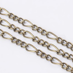 Iron Handmade Chains Figaro Chains Mother-Son Chains, Unwelded, Antique Bronze, with Spool, Lead Free and Nickel Free, Mother Link: 3x7mm, 1mm thick, Son Link: 2.5x4mm, 0.63mm thick, about 328.08 Feet(100m)/roll