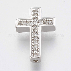 Perles de zircone cubique micro pave en Laiton, croix, clair, platine, 15.5x10x2.5mm, Trou: 1mm