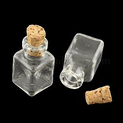 Bouteille en verre parallélépipède pour les conteneurs de perles, avec bouchon en liège, souhaitant bouteille, clair, 25x14x14mm, Trou: 6mm, goulot d'étranglement: 9.5mm de diamètre, capacité: 2 ml (0.06 oz liq.)
