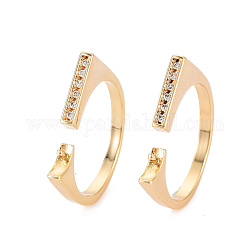 Brass Micro Pave Clear Cubic Zirconia Peg Bails Cuff Finger Ring Settings, for Half Drilled Bead, Nickel Free, Real 18K Gold Plated, US Size 6(16.5mm), Pin: 1mm(for half drilled bead)