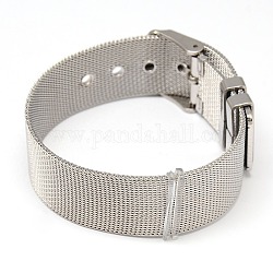 Ajustable 304 acero toma de pulseras de acero, con broches banda reloj y fornituras plásticos, color acero inoxidable, 230x18mm