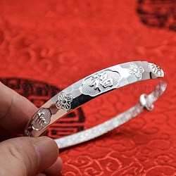 Braccialetti in argento sterling regolabili 999, braccialetti espandibili, fiore di pruno con motivo di benedizione dei caratteri cinesi, platino