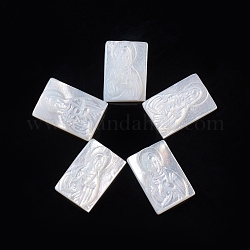 Натуральный белый кабошоны оболочки, религия, прямоугольник со святым, 11.5x7.5~8x2.5 мм