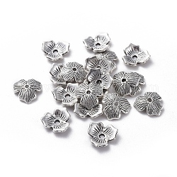 Tibetischen Stil Legierung Perlenkappen, Bleifrei und cadmium frei, Antik Silber Farbe, 11x2.5 mm, Bohrung: 1.5 mm