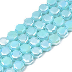Electroplate opaco colore solido perle di vetro fili, ab colore placcato, mezzo placcato, sfaccettato, ottagono, cielo blu, 7~8x7~8x4mm, Foro: 1.2 mm, circa 72pcs/filo, 20.47 pollice (52 cm)