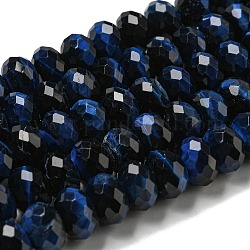 Natürlichen Tigerauge Perlen Stränge, facettiert, gefärbt, Rondell, marineblau, 9.5~10x6.5~7 mm, Bohrung: 1.2 mm, ca. 58~59 Stk. / Strang, 15.31''~15.43'' (38.9~39.2 cm)