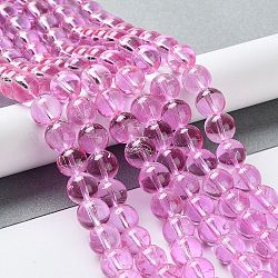 Строковые прозрачные стеклянные бусины в нитях, окрашеные, круглые, ярко-розовый, 10 мм, отверстие : 1.3~1.6 мм, 31.4 дюйм
