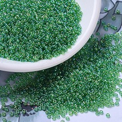 Cuentas de rocailles redondas miyuki, Abalorios de la semilla japonés, 11/0, (rr179l) transparente verde claro ab, 2x1.3mm, agujero: 0.8 mm, aproximamente 5500 unidades / 50 g