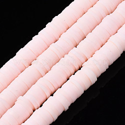 Flat Round Eco-Friendly Handmade Polymer Clay Beads, Disc Heishi Beads for Hawaiian Earring Bracelet Necklace Jewelry Making, Pink, 6x1mm, Hole: 2mm, about 353~378pcs/strand, 17.7 inch