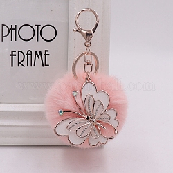 Porte-clés en fausse fourrure de lapin, papillon, rose, 15 cm