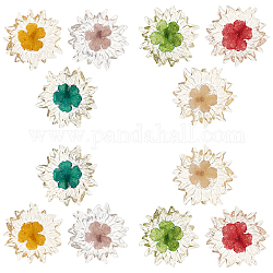 Sunnyclue 12pcs 6 Farben transparent klar Epoxidharz Cabochons, mit getrockneten Blumen im Inneren, Blume, Mischfarbe, 32~35x6 mm, 2 Stk. je Farbe