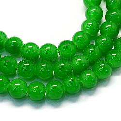 Выпечки окрашены имитация нефрита стекловолокна круглый шарик, зелёные, 8.5~9 мм, отверстие : 1.5 мм, около 105 шт / нитка, 31.8 дюйм