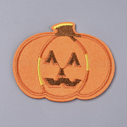 Tissu de broderie informatisé fer/coudre sur les patchs, accessoires de costumes, citrouille jack-o'-lantern jack-o-lantern, pour halloween, orange, 55x67x1.5mm