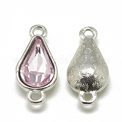 Conectores de enlaces de vidrio de aleación, lágrima, Platino, rosa perla, 21x10x5~6mm, agujero: 2 mm