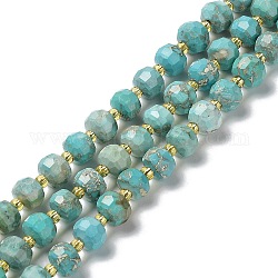Chapelets de perles en howlite naturelle, teinte, facette, rondelle, avec des perles de rocaille, turquoise pale, 7.5~8x6~6.5mm, Trou: 1mm, Environ 47 pcs/chapelet, 15.20~15.35'' (38.6~39 cm)