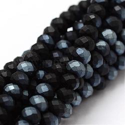 Perles de verre rondelle facettées demi-arc-en-ciel, mat, noir, 2.8~3x2mm, Trou: 0.8mm, Environ 200 pcs/chapelet, 15.1 pouce