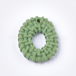 Harzanhänger, Imitation gewebtes Rattan-Muster, Oval, dunkles Seegrün, 26x22x3.5 mm, Bohrung: 1.8 mm