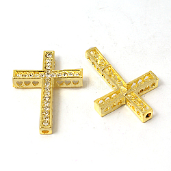 Perles de strass en alliage, Grade A strass clair, croix, or, 35x25x4.6mm, Trou: 2mm