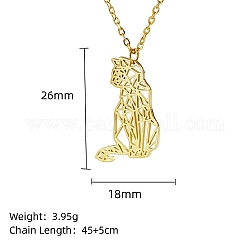 本物の18Kゴールドメッキステンレススチールペンダントネックレス  折り紙の動物  猫の形  17.72インチ（45cm）  ペンダント：26x18mm