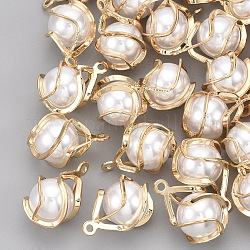 ABS Plastic Imitation Pearl Pendants, with Brass Findings, teardrop, Real 18K Gold Plated, Creamy White, 19x11x11.5mm, Hole: 1.2mm