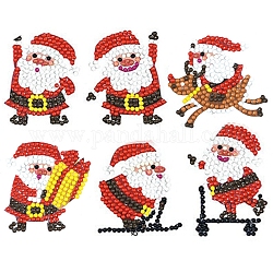 DIY Рождественская тема Санта-Клаус алмазная живопись наборы наклеек, включая самоклеющуюся наклейку, смола стразы, алмазная липкая ручка, поднос тарелка и клей глина, красные, 60~70 мм, 6 шаблон, 1 шт / шаблон, 6 шт