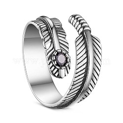 Shegrace adorable anillo de dedo de pluma de plata de ley 925, con grado aaa circonio cúbico, plata antigua, nosotros tamaño 8 (18.1 mm)