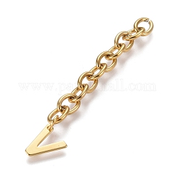 304 Stainless Steel Chain Extender, with Cable Chain and Letter Charms, Golden, Letter.V, 67.5mm, Link: 8x6x1.3mm, Letter V: 11x9x0.7mm
