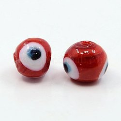 Perline murano fatto a mano, occhio di diavolo, tondo, rosso, circa10 mm di diametro, Foro: 1 mm