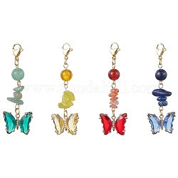 Décorations pendantes en verre, avec les accessoires en alliage, papillon, couleur mixte, 63.5mm, 4 pièces / kit