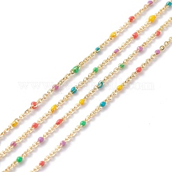 Handmade Enamel Beaded Chains, Brass Cable Chains, Long-Lasting Plated, Soldered, Real 18K Gold Plated, Colorful, 1.5mm